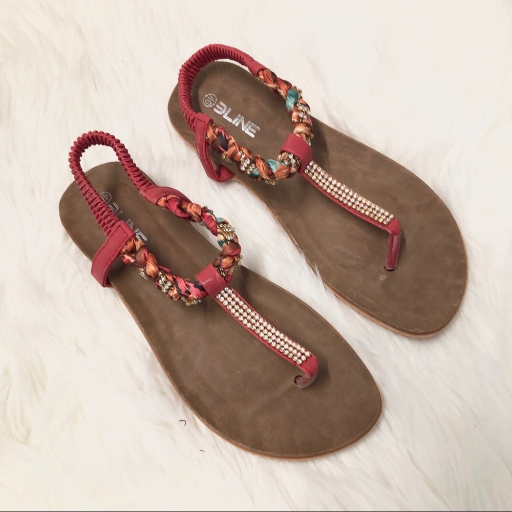 Braided Stretch Ankle Jeweled Sandal 40